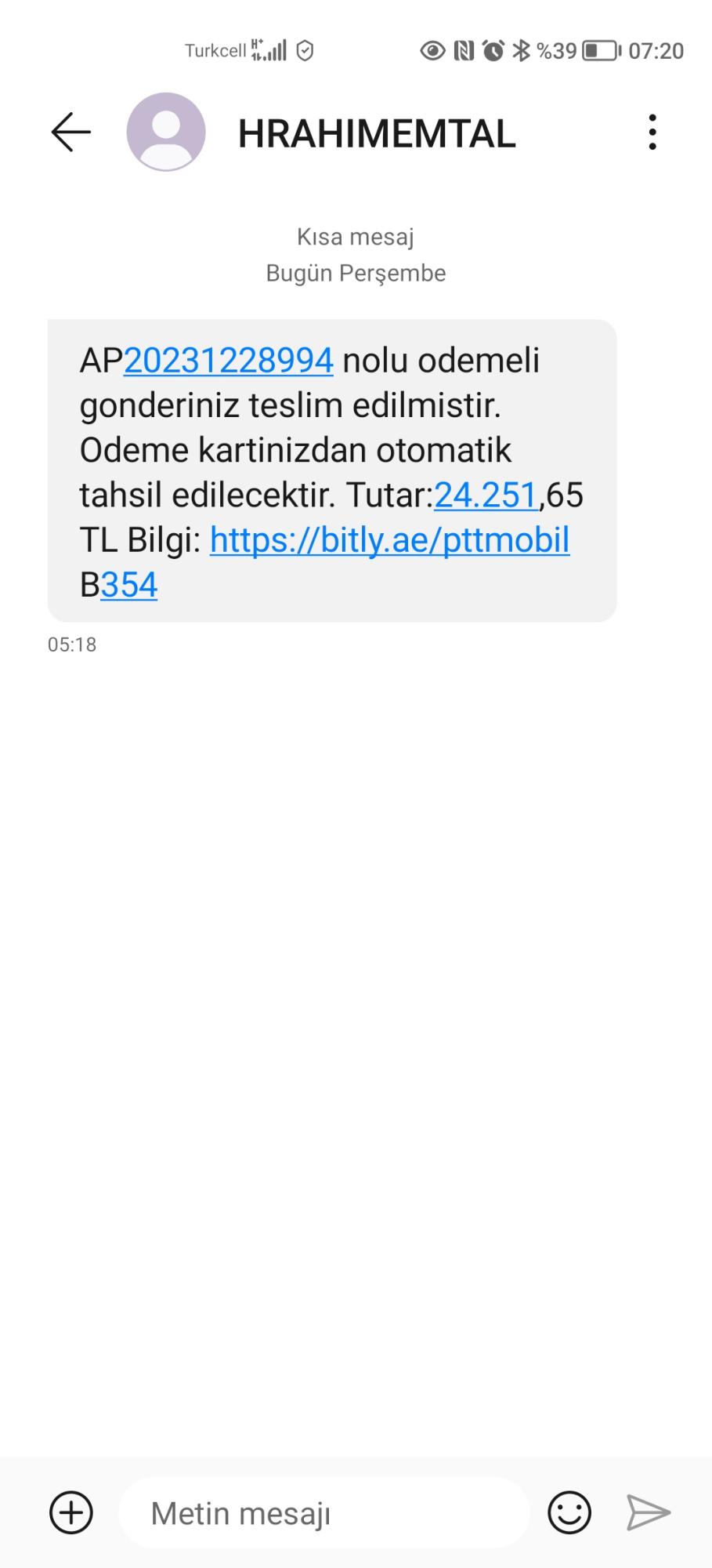 Hrahimemtal şüpheli sms aldıysanız dikkat!