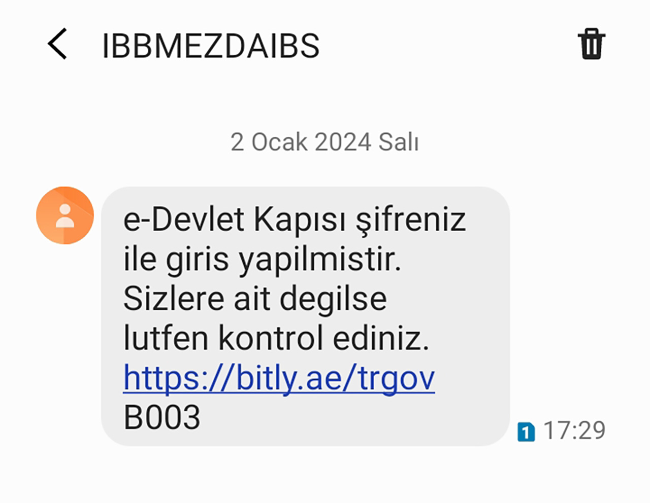 IBBMEZDAIBS şüpheli sms aldıysanız dikkat!